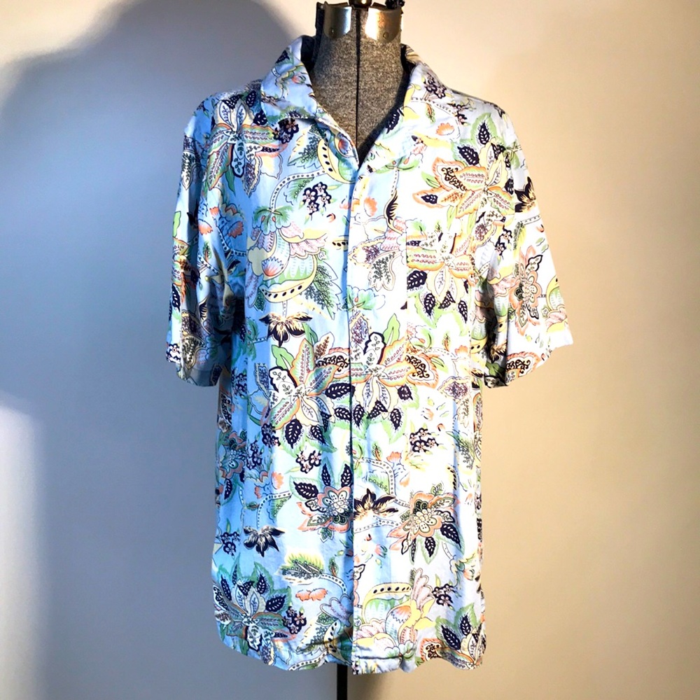 Daniel Cremieux Short Sleeve Light Blue Floral Men’s Button Down Shirt